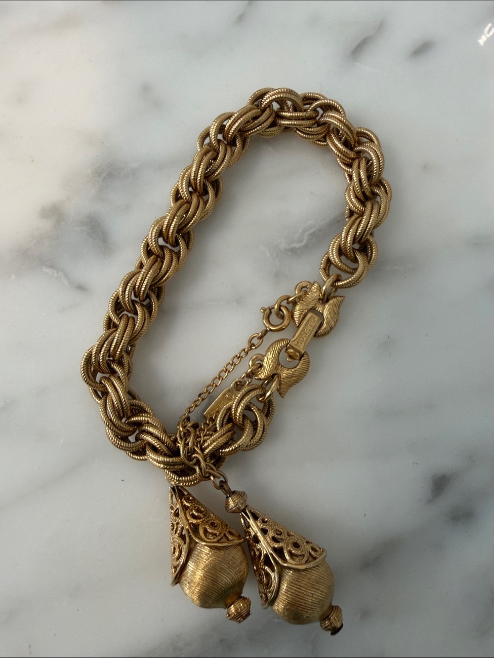 Monet Gold-Tone Braided Chain Bracelet with Filigree Tassels